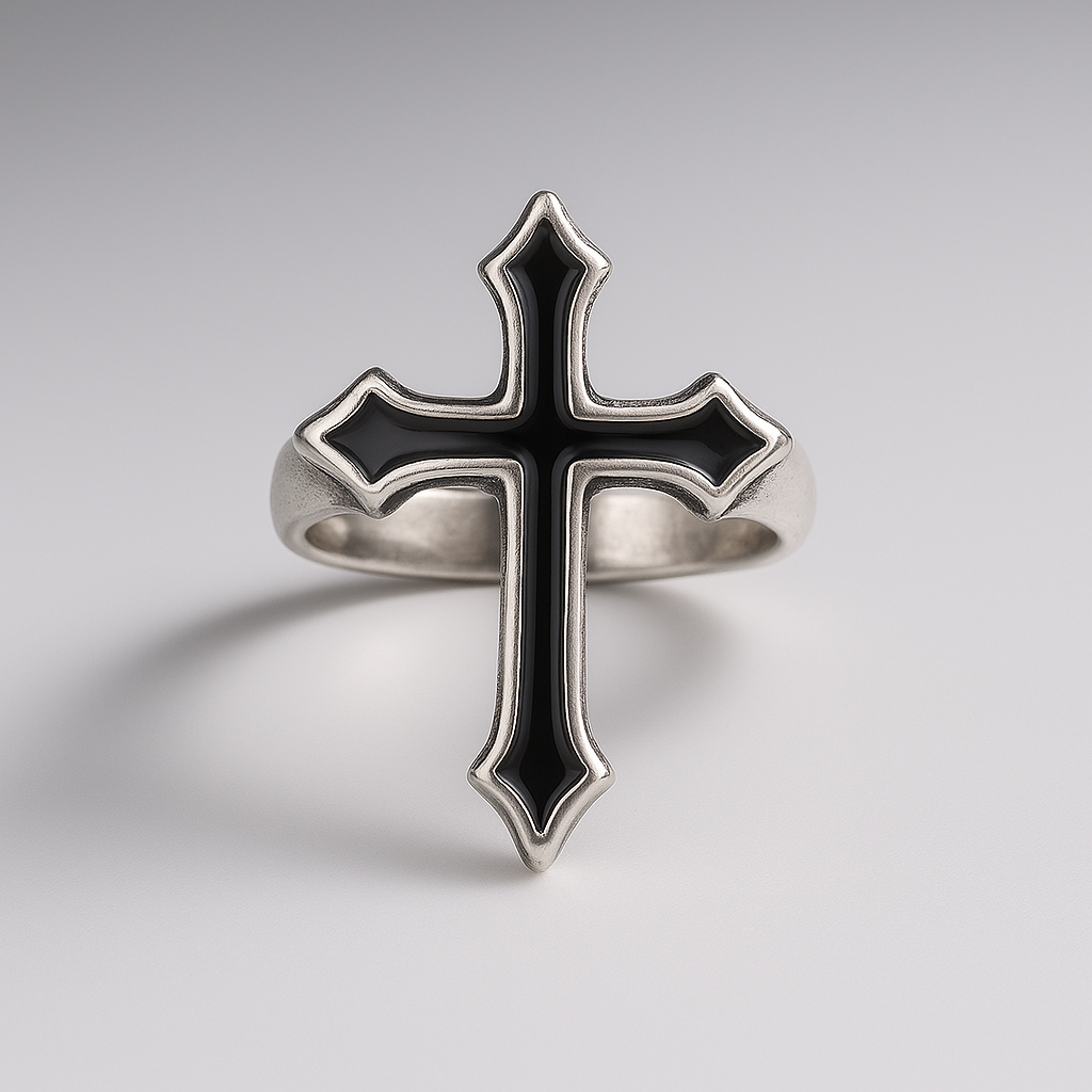 Bague Crucifix Obsidienne