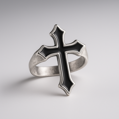 Bague Crucifix Obsidienne