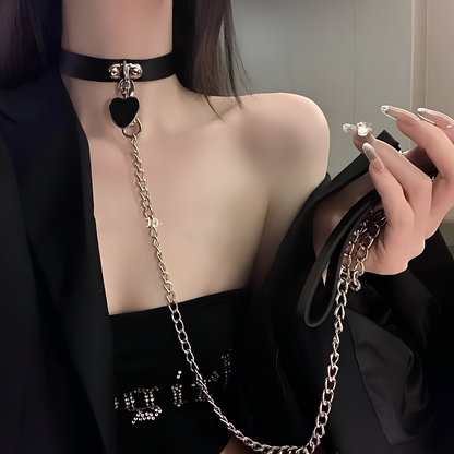 Collier Ras-de-Cou Laisse Cœur Noir