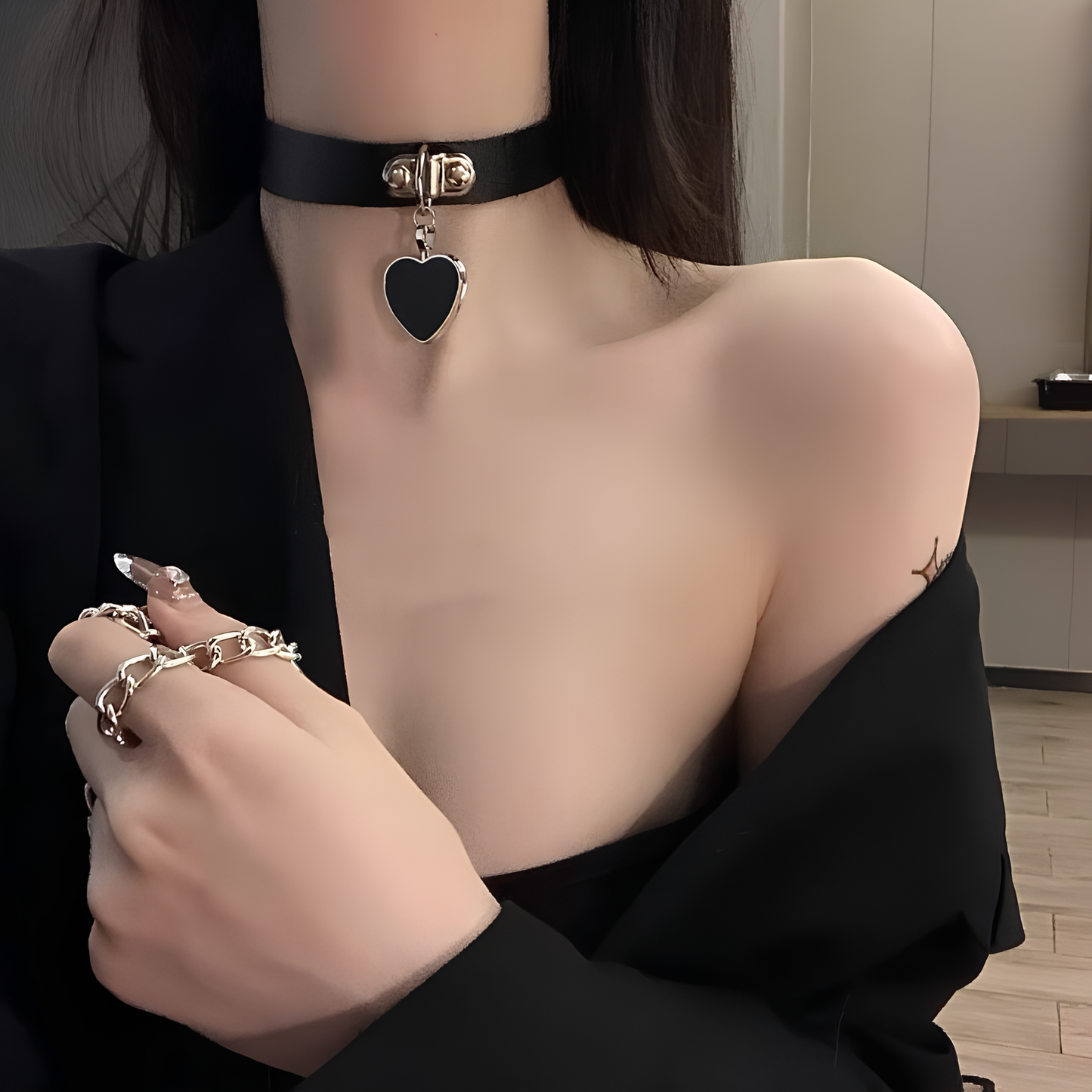Collier Ras-de-Cou Laisse Cœur Noir