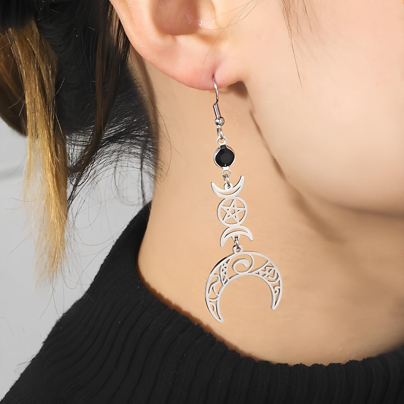 Boucles d'Oreilles Croissant Pentagramme