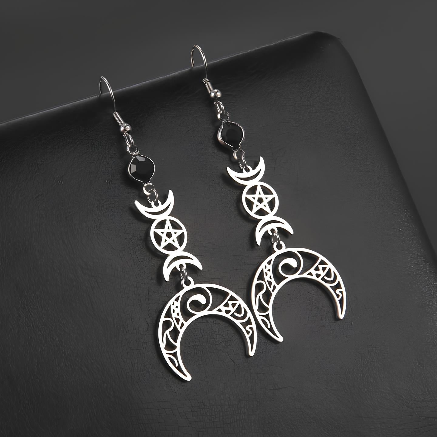 Boucles d'Oreilles Croissant Pentagramme